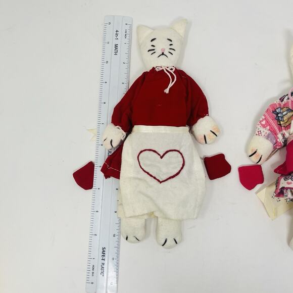 Handmade Canvas Folk Art Cat Stuffed Plush Kitty w/ clothes 10" Mitten Kittens - Picture 3 of 4